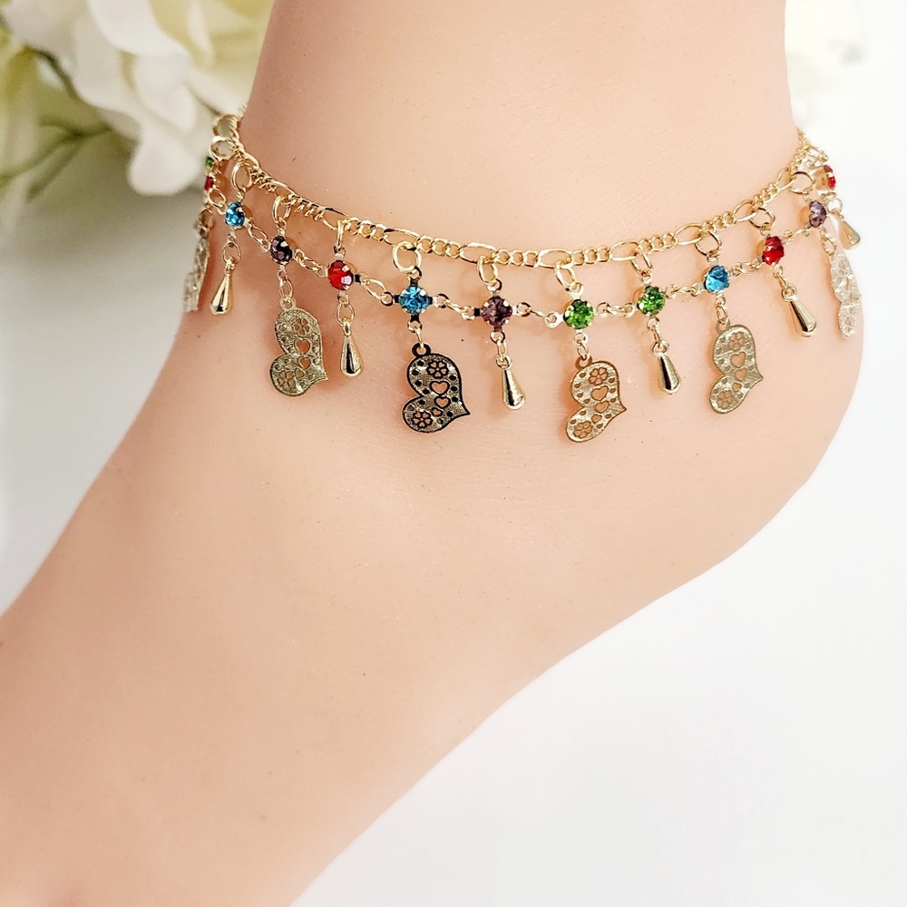 Anklet CZ multicolor Gold plated